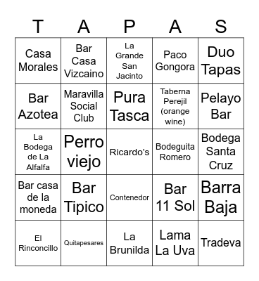Seville Bingo Card