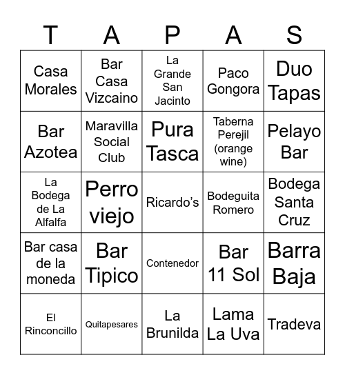 Seville Bingo Card