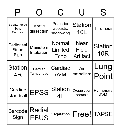 POCUS Bingo! Bingo Card