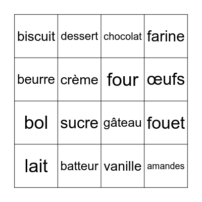 La pâtisserie française Bingo Card