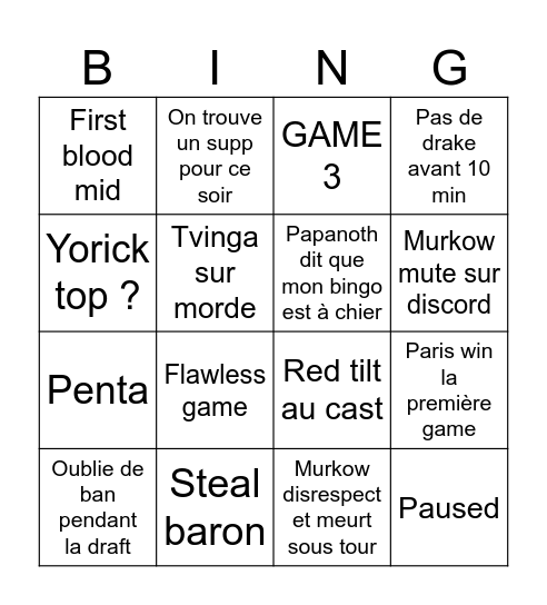 PARIS vs EST Bingo Card