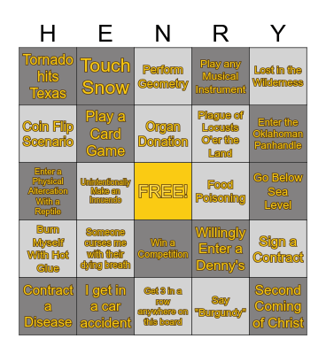 Henry Bingo 25 Bingo Card