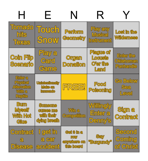 Henry Bingo 25 Bingo Card