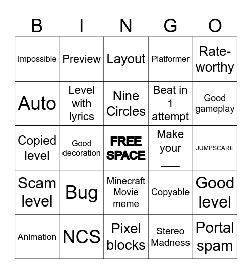 Recent Tab Bingo Card