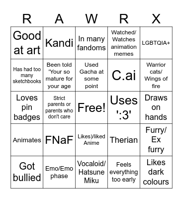 Weird Kid Bingo :3 Bingo Card