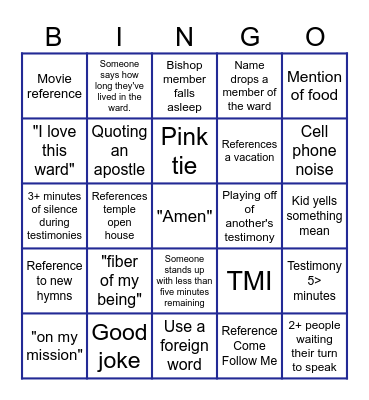 Fast Sunday BINGO Card