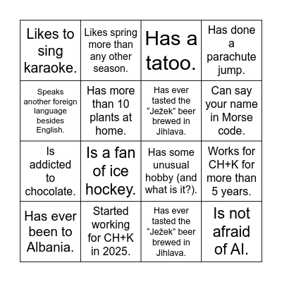 CH+K Bingo Card