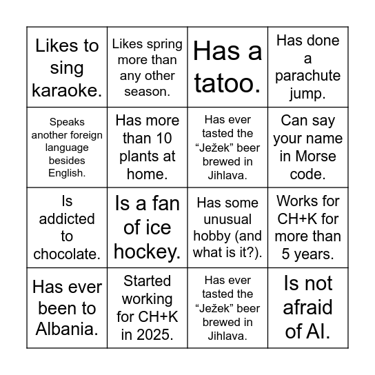 CH+K Bingo Card
