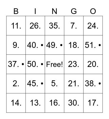 Untitled Bingo Card