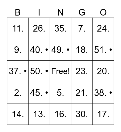 Untitled Bingo Card