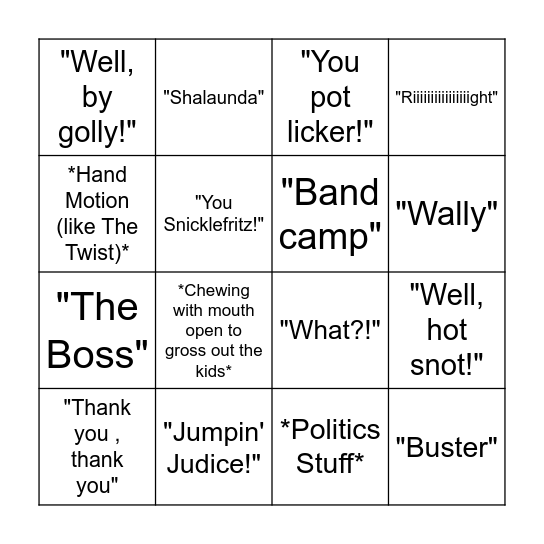 Grandpa Bingo Card