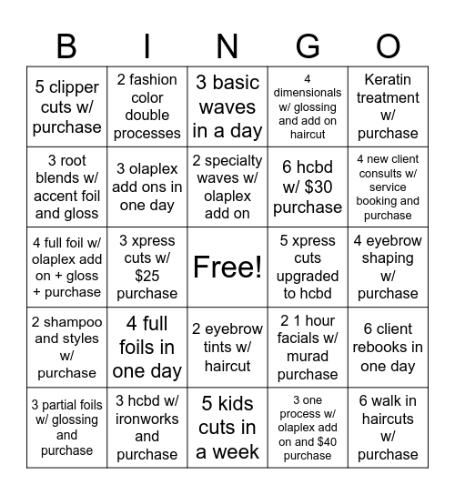 Salon Bingo Card