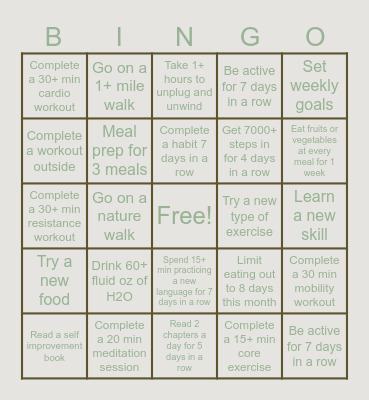 Myah’s Bingo Card