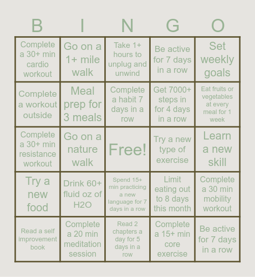 Myah’s Bingo Card