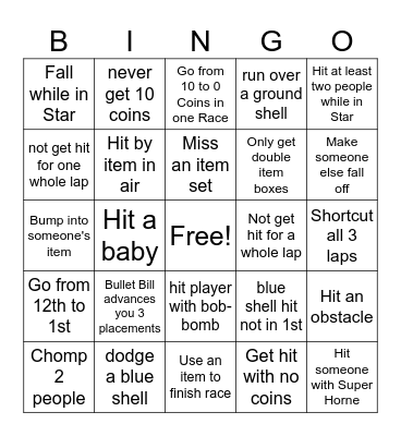 Mario Kart 8 Deluxe Bingo Card