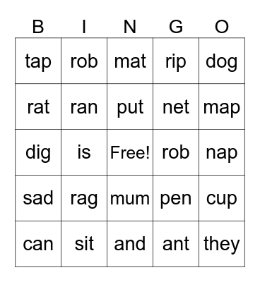 CVC/Frequency Bingo Card