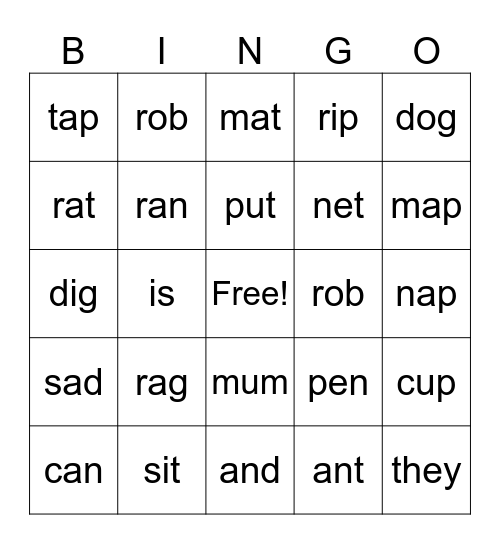 CVC/Frequency Bingo Card