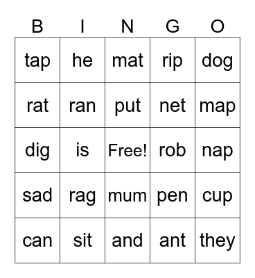 CVC/Frequency Bingo Card