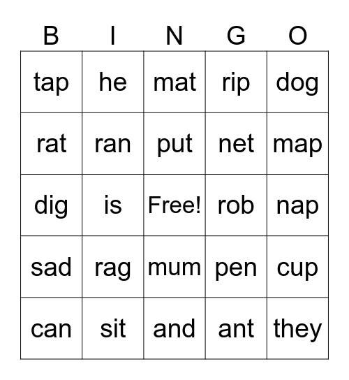 CVC/Frequency Bingo Card