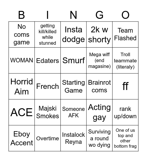 VALORANT DUO BINGO Card