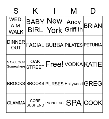 Donna's Birthday Bingo Card