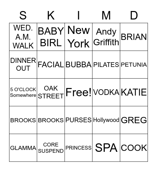 Donna's Birthday Bingo Card