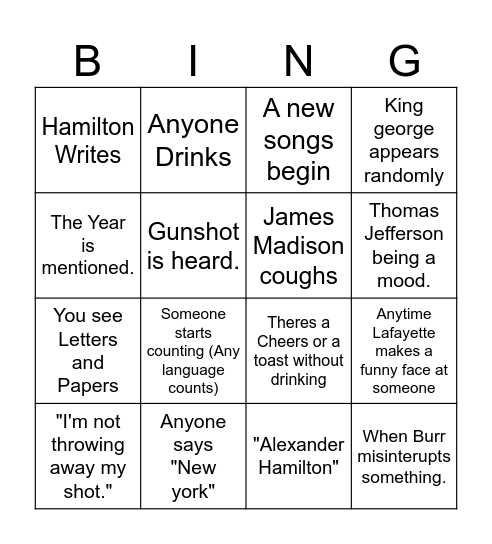 Hamilton Bingo Card Bingo Card