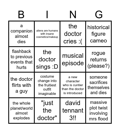 Doctor who Bingo Card