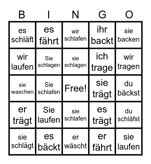 Vokalwechsel a zu ä Bingo Card
