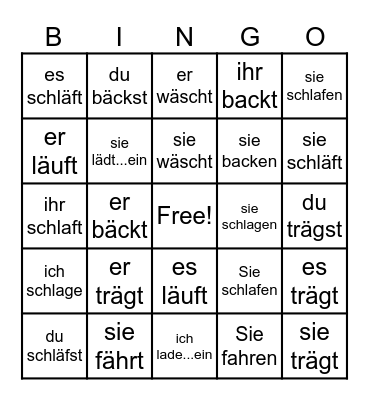 Vokalwechsel im Präsens a zu ä Bingo Card