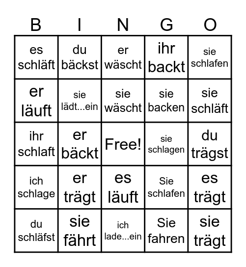 Vokalwechsel im Präsens a zu ä Bingo Card