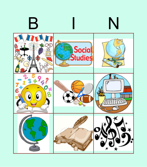 SCHOOL SUBJECTS Bingo Card