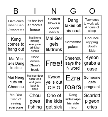 Vang Family 2025 Bingo Card