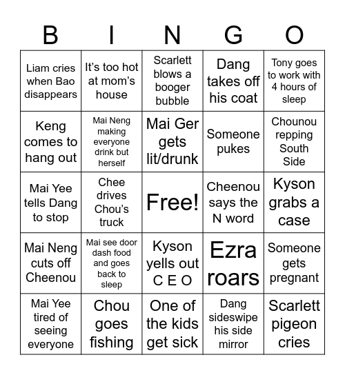 Vang Family 2025 Bingo Card