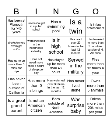 Plymouth Bingo Card