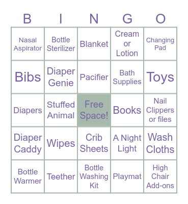 Baby Bingo Card