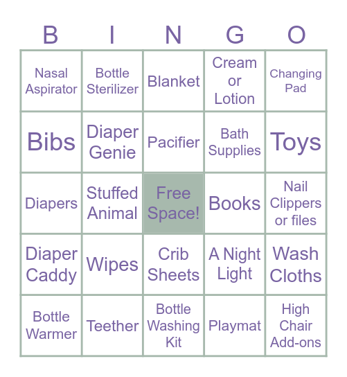 Baby Bingo Card