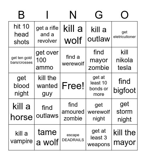 dead rails bingo Card