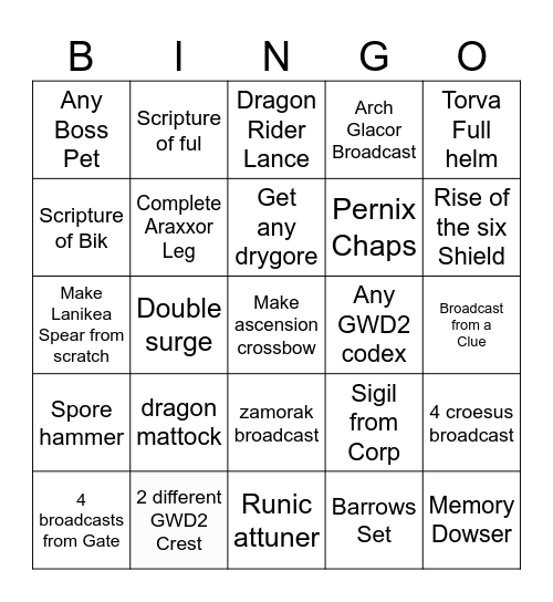 RS3 PVM BINGO Card