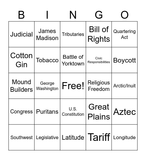 ILEARN Review! Bingo Card