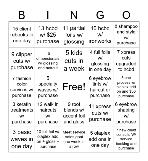 Salon Bingo Card