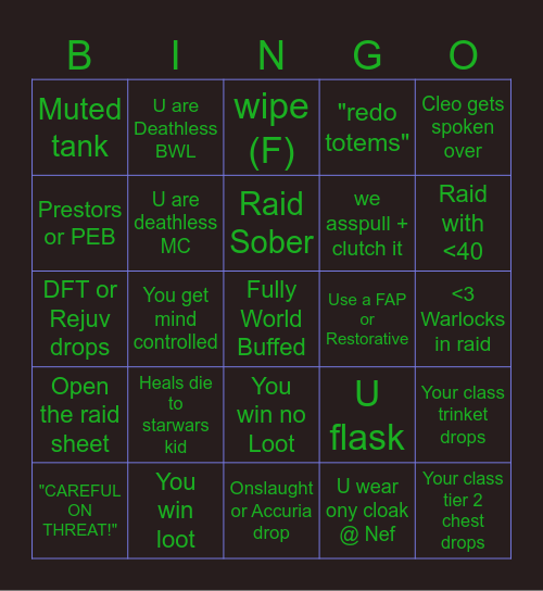 Vintage Bingo (Anniversary WoW) Bingo Card