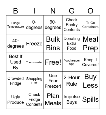 Food Waste Reduction Bingo Card