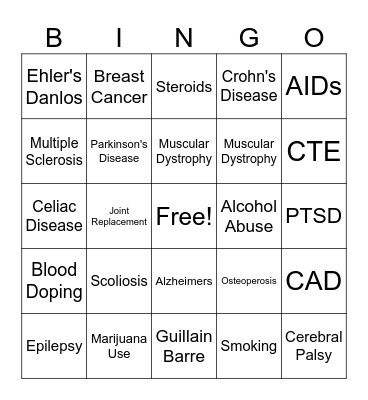 Disease Prevention Topics Bingo Card