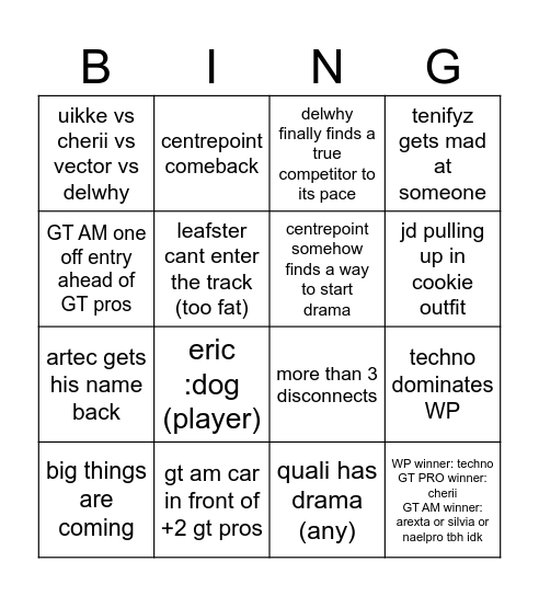 4hs Le Mans IMRP S11 Bingo Card