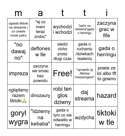 matteuszko Bingo Card