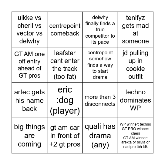 4hs Le Mans IMRP S11 Bingo Card