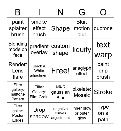 Surrealism Portrait Techniques Bingo Card
