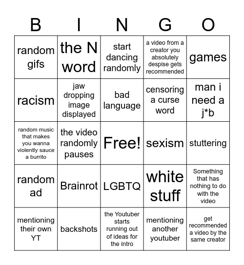 Random YT videos bingo Card