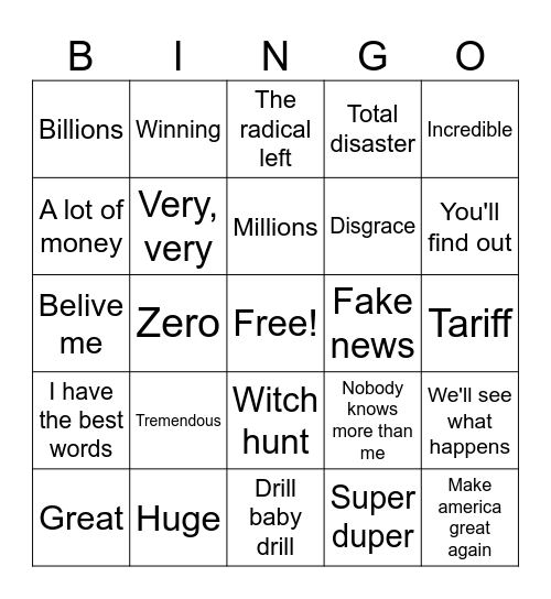 Trump-ism's bingo Card